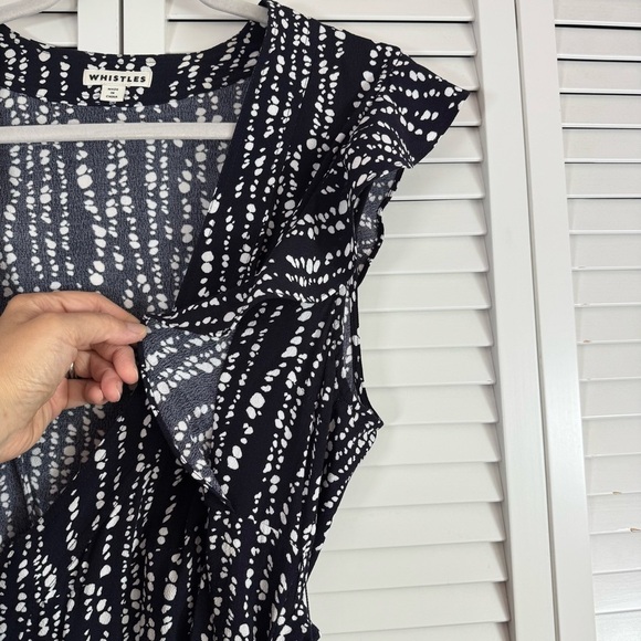 Whistles Savannah Print Wrap Dress Abstract Polka Dots Navy White Costal Size 10 - Picture 7 of 15